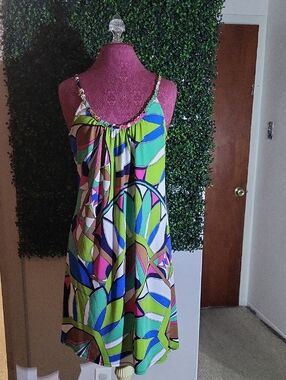Multicolor Abstract Print Mini Dress with Spaghetti Straps